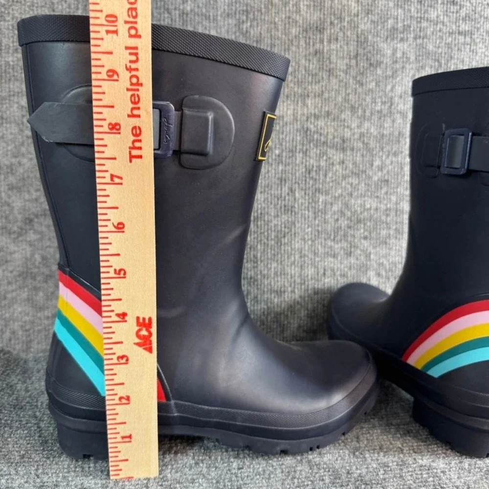 Joules Molly Welly Navy Blue Rainbow Stripe Mid Height Rain Boots Womens 5